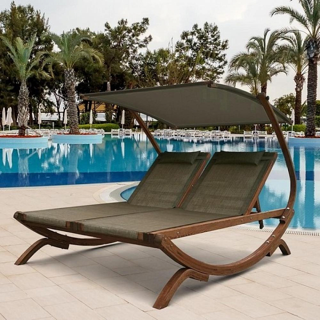 Шезлонг двухместный из дерева Lite Monte Carlo Olive с навесом 