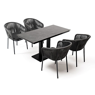 Обеденная группа 4SIS Каффе Дабл, каркас темно-серый, роуп серый, столешница серый гранит, садовая мебель