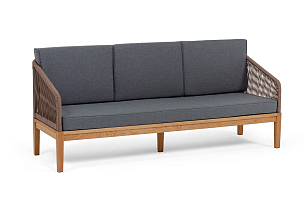 Диван 4SIS Канны 3-местный из роупа, основание дуб, роуп коричневый, ткань темно-серая, садовая мебель