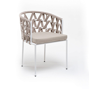 Стул 4SIS Диего из роупа, каркас белый муар, роуп бежевый, ткань бежевая 15052, садовая мебель