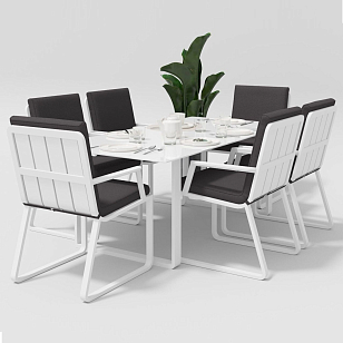 Обеденная зона Gardenini Voglie 180 Белый / Антрацит со стульями Voglie Armrest, садовая мебель