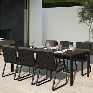 Обеденная зона Gardenini Malia 180 Карбон / Антрацит со стульями Voglie Armrest, садовая мебель