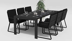 Обеденная зона Gardenini Malia 220 Карбон / Черный со стульями Voglie Armrest, садовая мебель