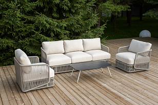 Лаунж-зона 4SIS Альбано 5-местная, 5-местная плетеная из роупа (веревки), каркас алюминиевый светло-серый, роуп серый меланж для дачи Лаунж-зона 4SIS Альбано 5-местная, 5-местная плетеная из роупа (веревки), каркас алюминиевый светло-серый, роуп серый меланж, садовая мебель