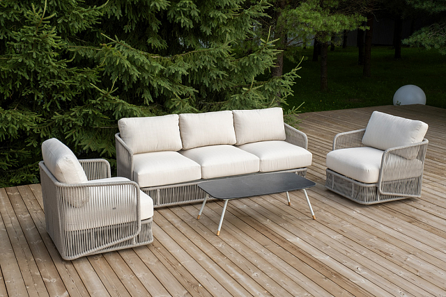 Лаунж-зона 4SIS Альбано 5-местная, 5-местная плетеная из роупа (веревки), каркас алюминиевый светло-серый, роуп серый меланж 