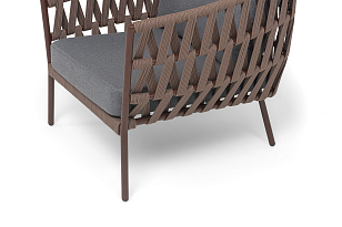 Кресло из роупа 4SIS Диего, каркас коричневый, роуп коричневый, ткань темно-серая, садовая мебель