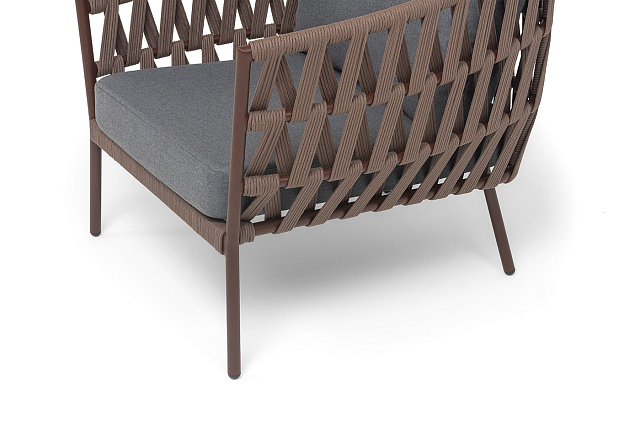 Кресло из роупа 4SIS Диего, каркас коричневый, роуп коричневый, ткань темно-серая 