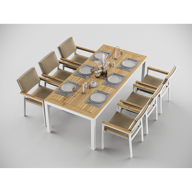 Обеденная зона Gardenini Premium Bella 220 Белый / Бежевый со стульями Bella 
