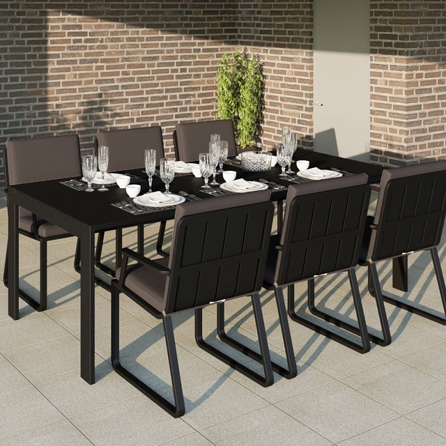 Обеденная зона Gardenini Malia Carbon 200 Антрацит со стульями Voglie Armrest 