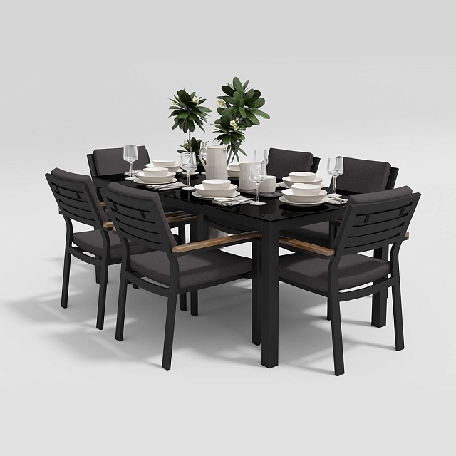 Обеденная зона Gardenini Calma 180 Карбон / Антрацит со стульями Bella 
