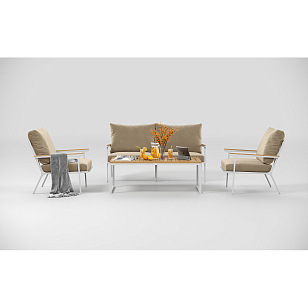 Лаунж зона Gardenini Premium Calma Белый / Бежевый для дачи Лаунж зона Gardenini Premium Calma Белый / Бежевый, садовая мебель