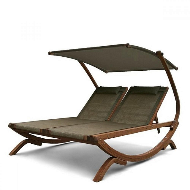 Шезлонг двухместный из дерева Lite Monte Carlo Olive с навесом 