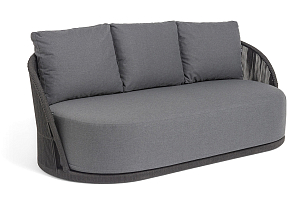 Диван 4SIS Монтелла 3-местный из роупа, каркас алюминий темно-серый (RAL7024) муар, роуп темно-серый круглый, ткань темно-серая 027, садовая мебель