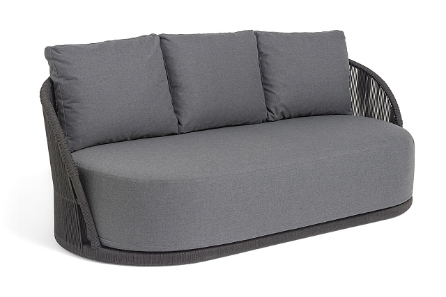 Диван 4SIS Монтелла 3-местный из роупа, каркас алюминий темно-серый (RAL7024) муар, роуп темно-серый круглый, ткань темно-серая 027 