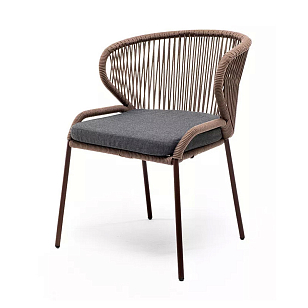Стул 4SIS Милан из роупа, каркас алюминий коричневый муар, роуп коричневый, ткань темно-серая 027, садовая мебель