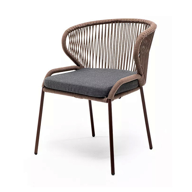 Стул 4SIS Милан из роупа, каркас алюминий коричневый муар, роуп коричневый, ткань темно-серая 027 