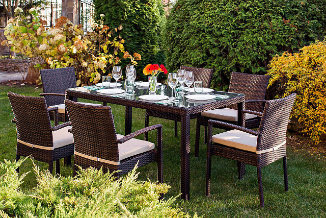 Обеденная группа Joygarden Milano коричневый на 6 персон с подлокотниками 