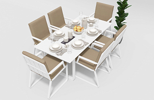 Обеденная зона Gardenini Voglie 180 Белый / Бежевый со стульями Voglie Armrest, садовая мебель