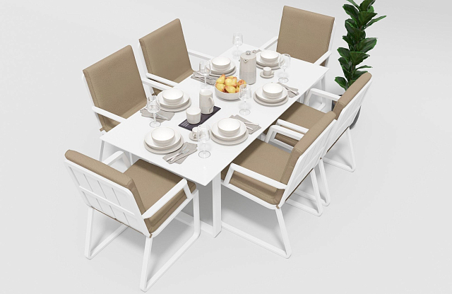 Обеденная зона Gardenini Voglie 180 Белый / Бежевый со стульями Voglie Armrest 