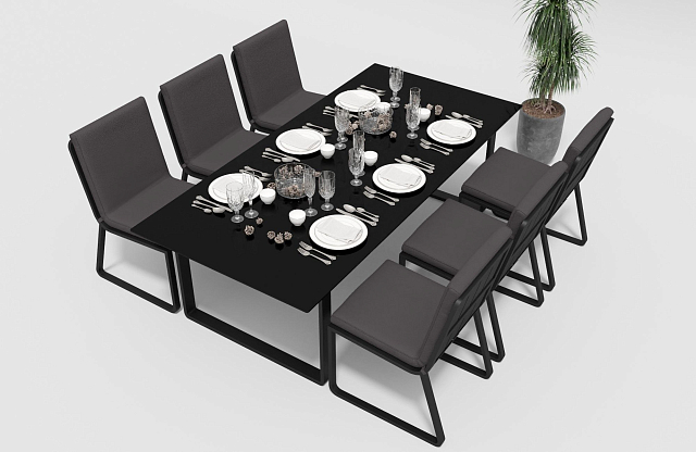 Обеденная зона Gardenini Voglie 220 Карбон / Антрацит со стульями Voglie 