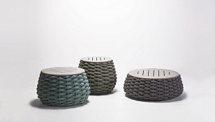 Пуф-столик плетеный с подушкой Tagliamento Pouf Цвет: зеленый, светло-серый, садовая мебель