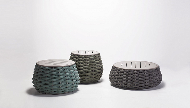 Пуф-столик плетеный с подушкой Tagliamento Pouf Цвет: зеленый, светло-серый 