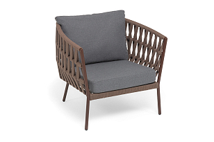 Кресло из роупа 4SIS Диего, каркас коричневый, роуп коричневый, ткань темно-серая, садовая мебель