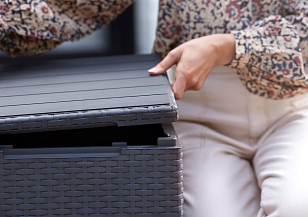 Ящик для хранения с крышкой Keter Vigo графит для дачи Ящик для хранения с крышкой Keter Vigo графит, садовая мебель