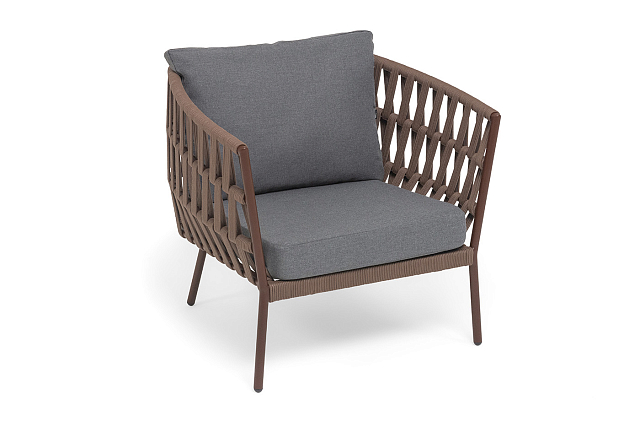 Кресло из роупа 4SIS Диего, каркас коричневый, роуп коричневый, ткань темно-серая 