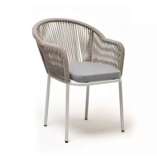 Стул 4SIS Лион, основание дуб, каркас светло-серый (RAL7035) муар, роуп серый меланж, ткань светло-серая, садовая мебель