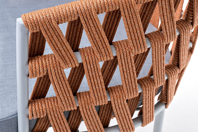 Стул 4SIS Диего из роупа, каркас светло-серый шагрень, роуп оранжевый меланж, ткань светло-серая 