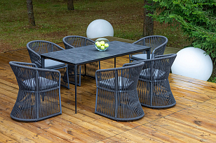 Обеденная группа 4SIS Романо на 6 персон, каркас темно-серый, роуп темно-серый, садовая мебель