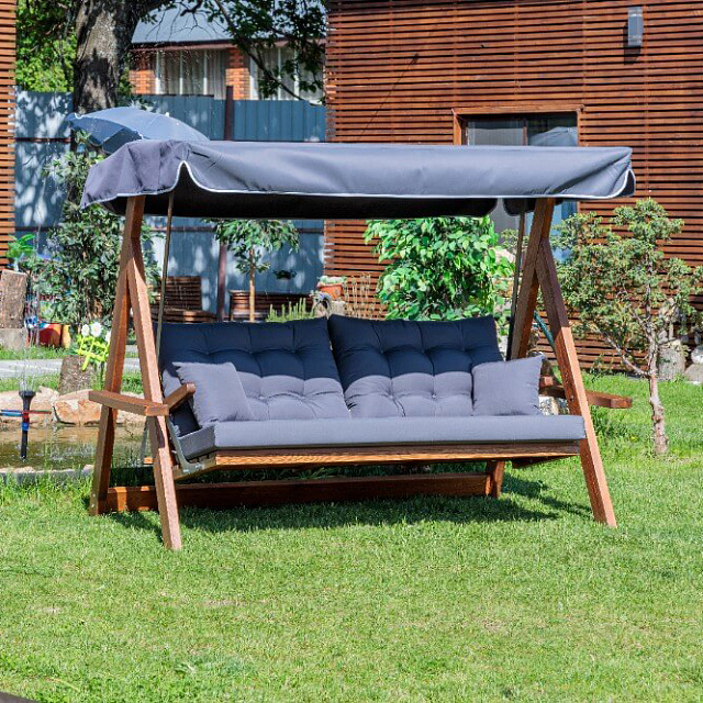 Качели трёхместные Lite Lyon с серыми подушками 